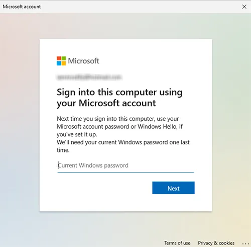 Sign into this computer using your Microsoft account