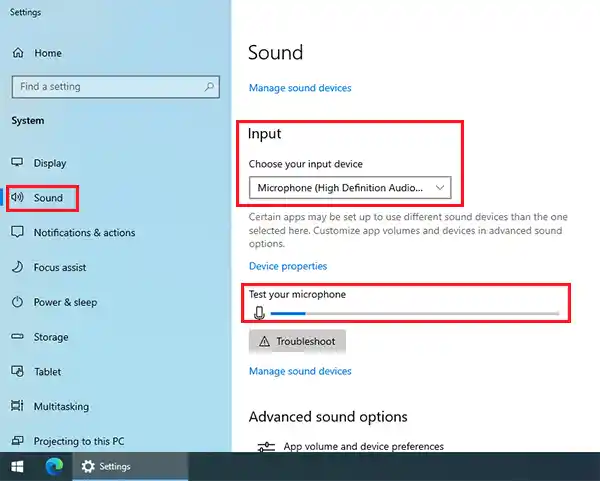 Sound Input Windows 10