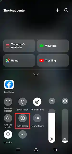 Split Screen control center vivo