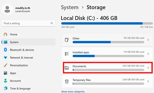 Storage Documents Windows 11