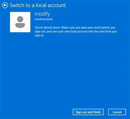 คุณออกจากระบบเพื่อเข้าสู่ระบบด้วย Local Account