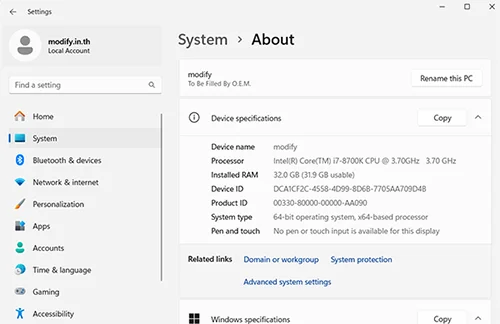 System About Windows 11