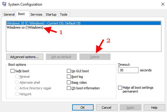 System Configuragion Boot Windows list