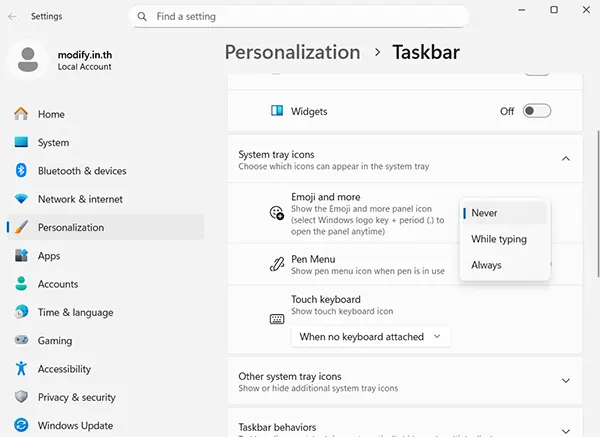 Taskbar Setting Emoji and more Windows 11