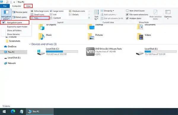 This PC View Option Titles Windows 10
