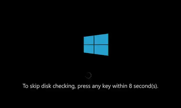 To skip disk checking, press any key within 8 second(s).