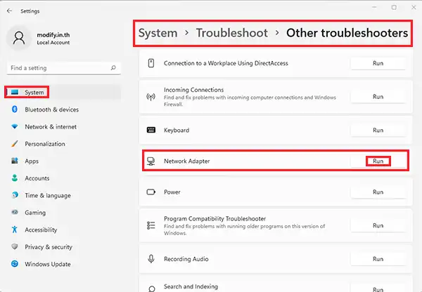 Troubleshoot Network Adapter Windows 11