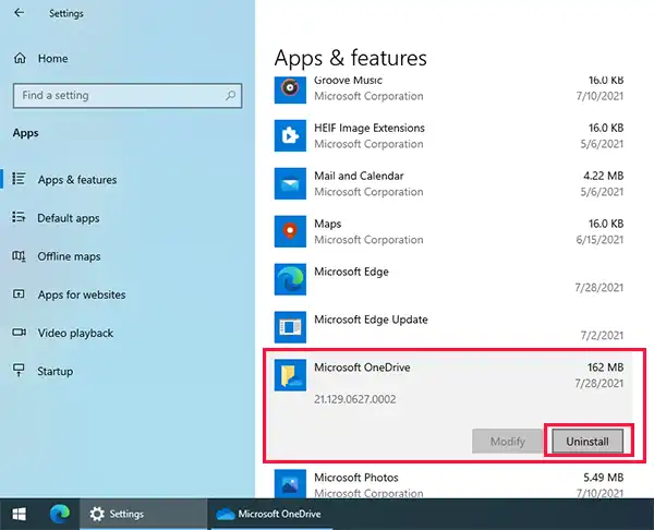 Uninstall Microsoft Onedrive