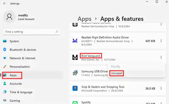 Uninstall Riot Vanguard Windows 11