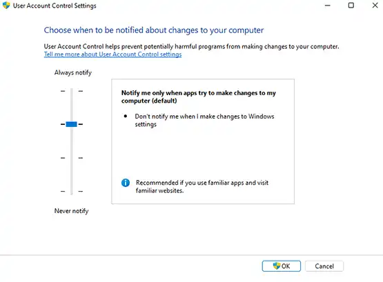User account Control Setting Windows 11