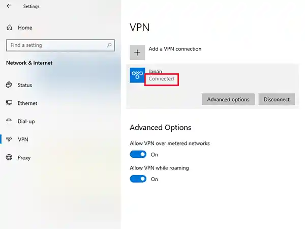 VPN Connected Windows 10