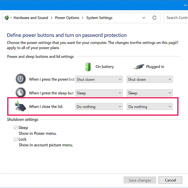 When I close the lid Windows 11