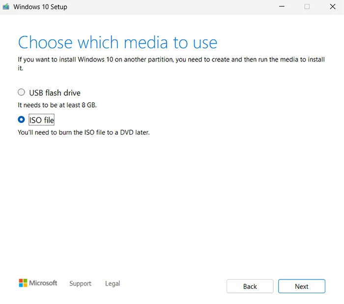 Windows 10 Download choose which media to use