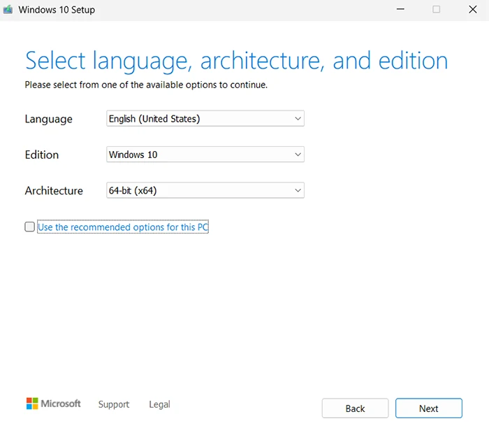 Windows 10 Download select language architecture edition