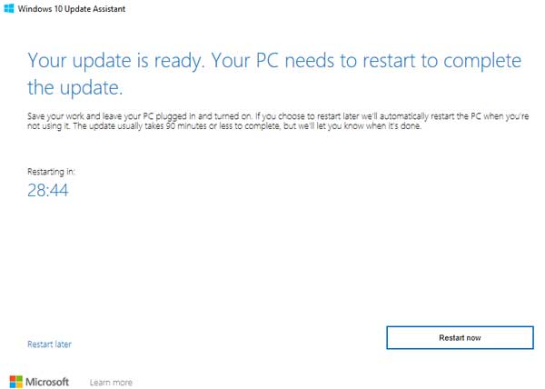 Windows 10 Update Assistant การอัปเดตของคุณพร้อมแล้ว