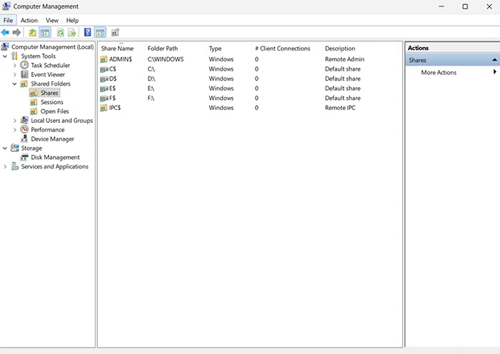 Windows 11 Computer Management Shared Folders