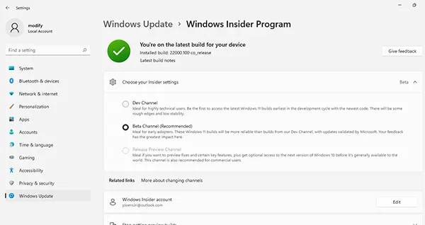 Windows 11 Insider Beta Channel
