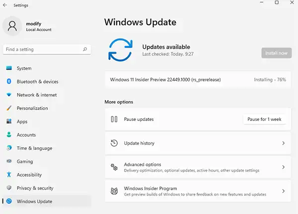 Windows 11 Insider Preview Build 22449 Dev Channel