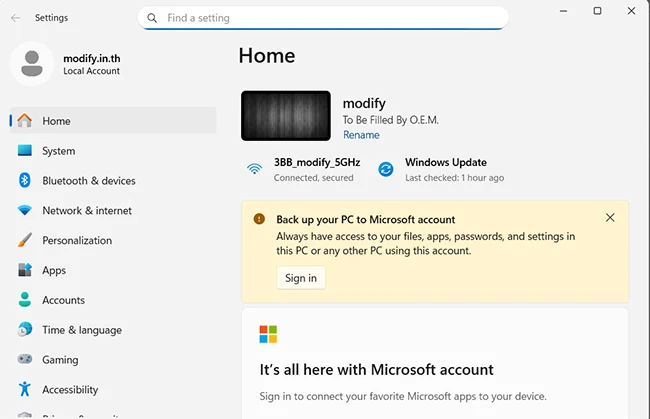 Windows 11 Setting Back up Your PC to Microsoft Account