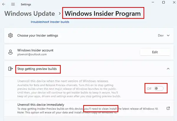 Windows 11 Stop getting preview builds