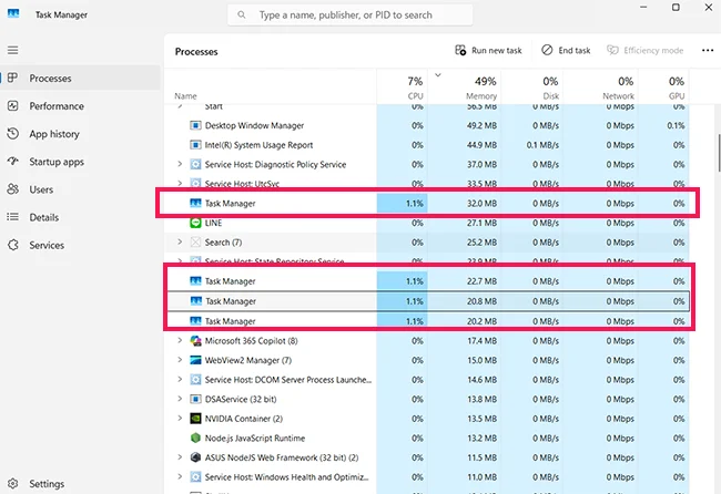 Windows 11 Task Manager process might continue to run in background after app is closed