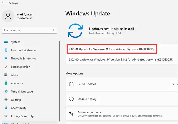 Windows 11 Update KB5008295