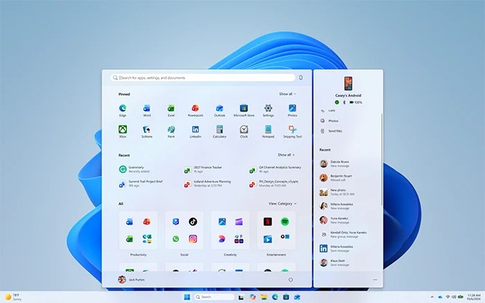 Windows 11 startmenu phonecompanion ประวัติการใช้งานมือถือ