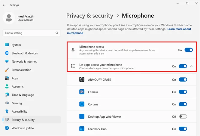 Windows 11 Microphone access and Let apps access your microphone
