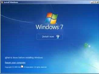 Windows 7 repair your computer menu