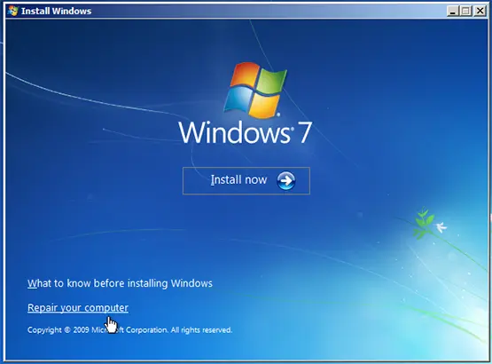 Windows 7 repair your computer menu