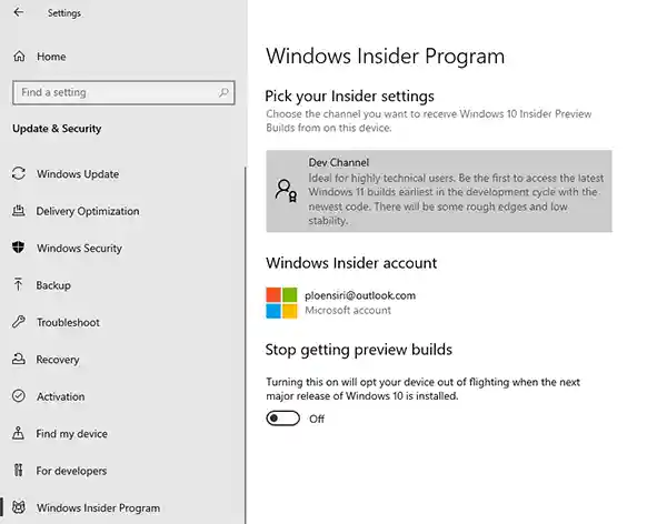 Windows Insider Preview Dev Channel