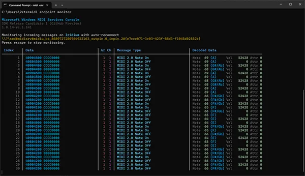 Windows MIDI Services Console Monitor