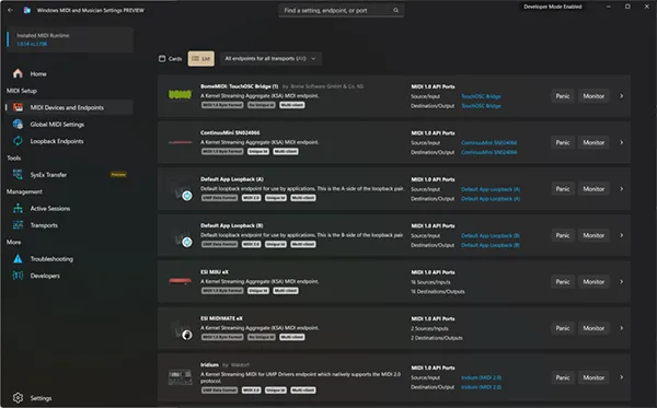 Windows MIDI Services Settings app