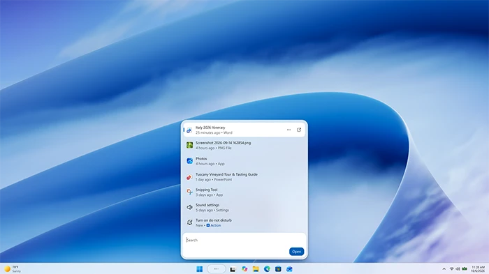 Windows Search showing recent files