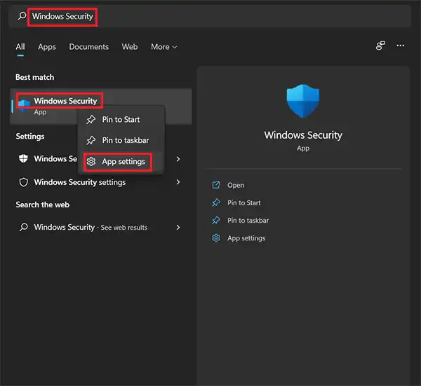 Windows Security Apps Settings