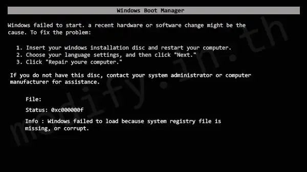 Windows failed to load because system registry file is missing, or corrupt.