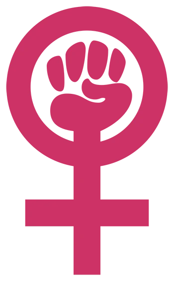 สัญลักษณ์รูปกำปั้นและสัญลักษณ์วีนัส (“ผู้หญิง”) สัญลักษณ์ที่ปรากฏใช้ในสตรีนิยมระลอกสอง