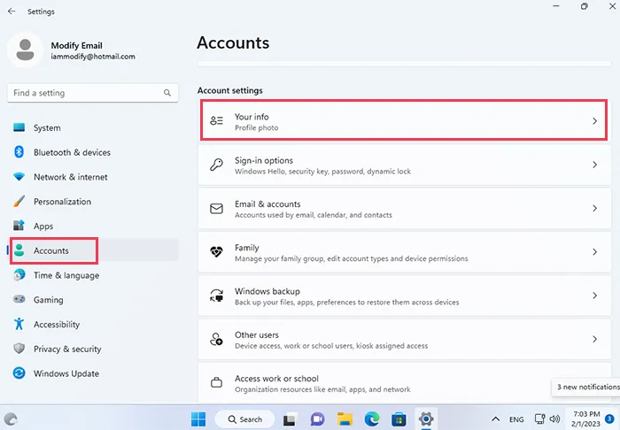 Your info Windows 11