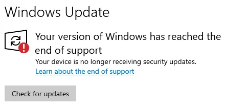 Your version of Windows has reached the end of support