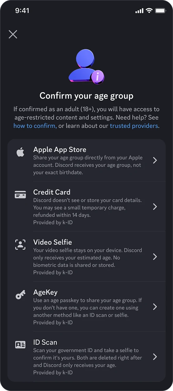 discord comfirm your age group