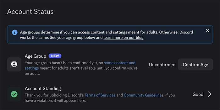 discord account status