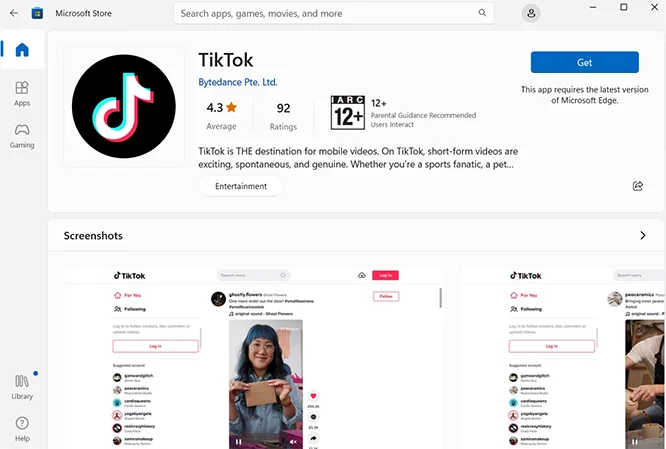 get TikTok Microsoft Store