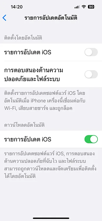 iOS update setting