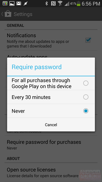 Google Play Store ถูกตั้งค่าให้ขอรหัสผ่านก่อนดาวน์โหลดแอป