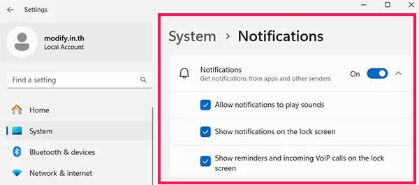 notifications on Windows 11