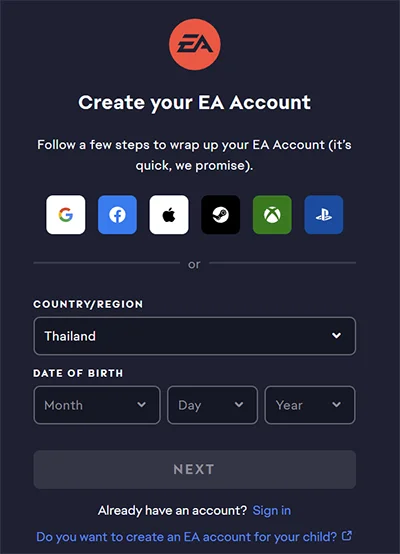register EA Account