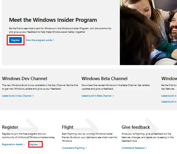 register Windows Insider Program