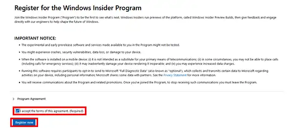 register now Windows Insider Program