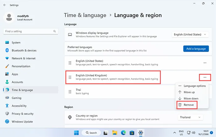 remove English United Kingdom Windows 11
