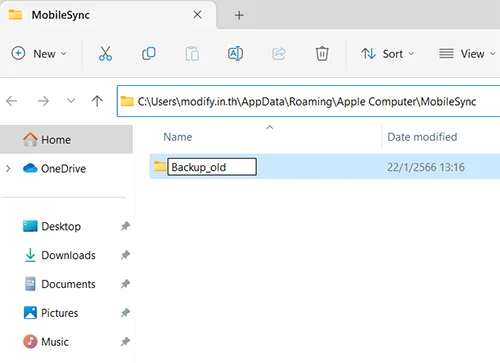 เปลี่ยนชื่อโฟลเดอร์ Backup folder backup_old itunes